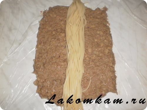 Блюдо из мяса Мясной рулет с макаронами