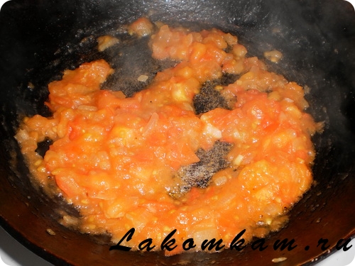 Блюдо из овощей Стручковая фасоль жареная с помидорами и яйцами