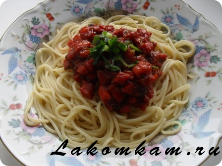 Мучное блюдо Спагетти с соусом Псевдо-Болоньез