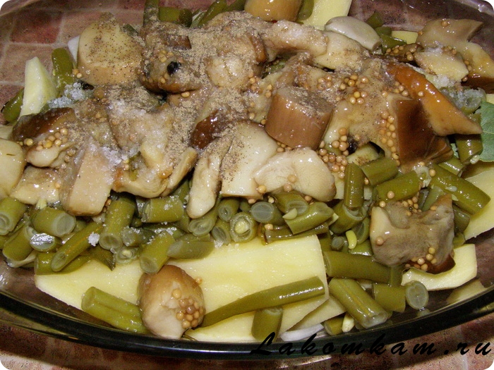 Картошка с грибами и спаржевой фасолью