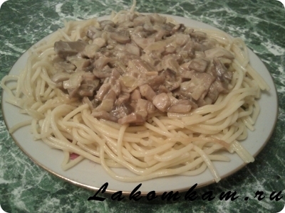Мучное блюдо "Спагетти с грибами"