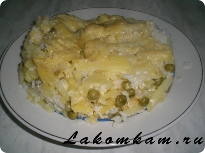 Блюдо из овощей "Картофель запечённый с рисом и горошком"